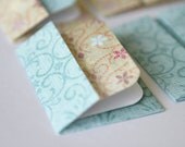 NEW - Mini Cards n Envelopes - Set of 8 - Icy Teal Blue with Multi-Colored Flowers on Tan