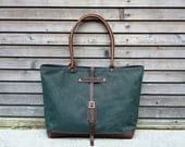waxed canvas bag carry all/tote bag with oiled leather bottom UNISEX