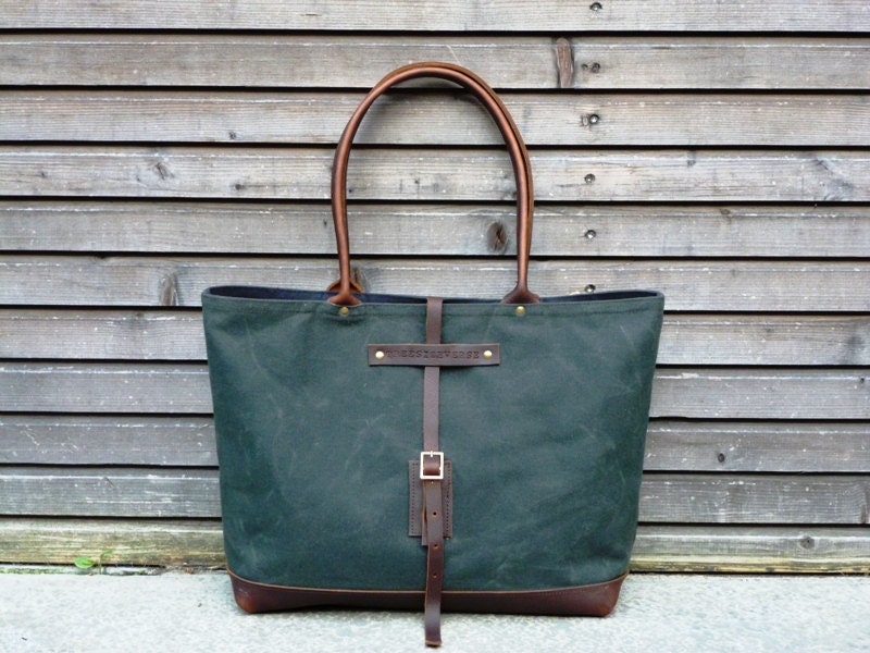 waxed canvas bag carry all/tote bag with oiled leather bottom UNISEX