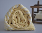 Turkish Bath Towel -  Bubble Peshtemal  - Yellow - Ivory  stripes