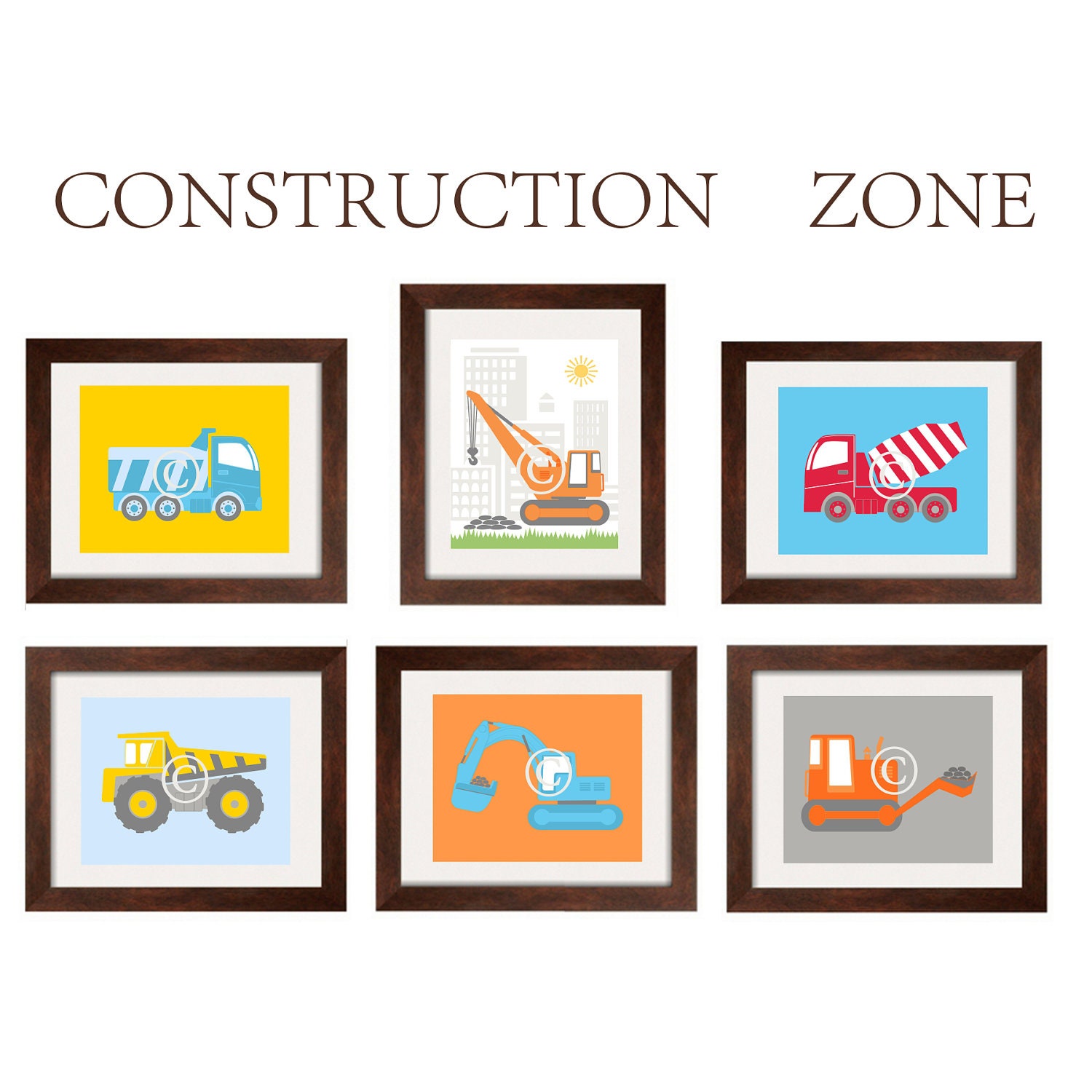 Construction Decor Nursery Wall Art Toddler Boy prints for Construction Zone bedding from Land of Nod  and Digg it Michael Miller 8X10