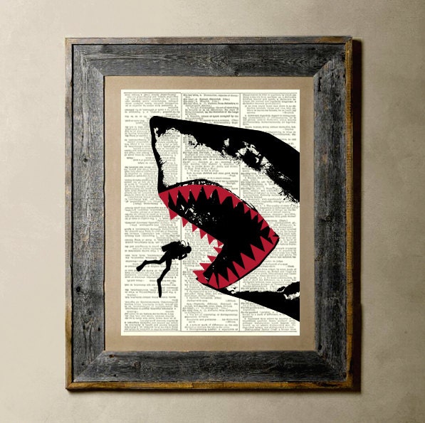 Shark(2) - Printed on a Vintage Dictionary Page 8X10