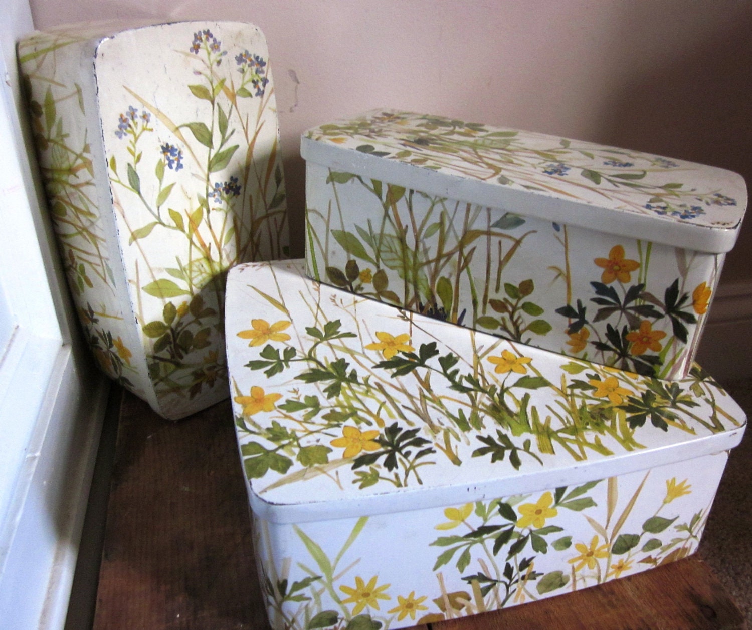 Set of Three Vintage Floral Tins