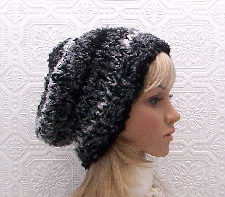 Handmade slouch hat - black gray white slouchy beanie - crochet accessories Fall Fashion Autumn Fashion Winter Fashion Sandy Coastal Designs