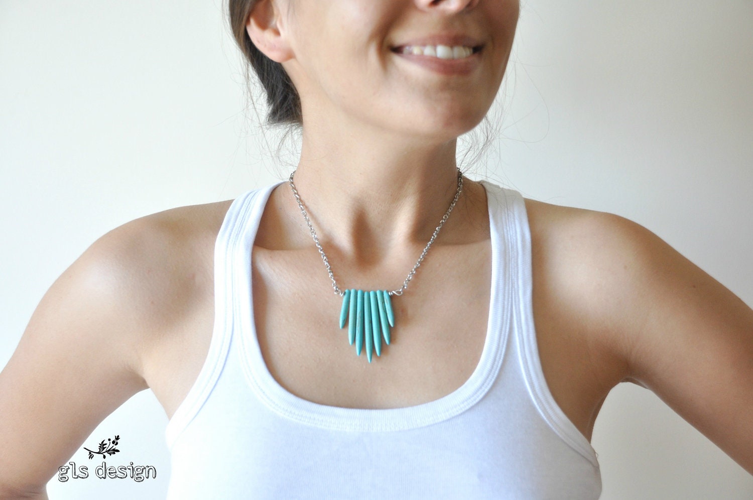 Turquoise necklace - long necklace inspired by Native American necklace blue geometric, tribal necklace,statement necklace