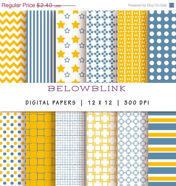 50% Off Sale Air Force Blue and Amber Digital Paper Pack, Scrapbook Papers, 12 jpg files 12 x 12  - Instant Download - DP163