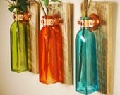 Autumn Bliss Collection of  Square Colored Bottles each mounted on Recycled wood for unique rustic wall decor bedroom decor kitchen decor