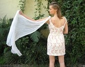 Lovely 1960s White, Orange, and Gold Cocktail Dress with Train -- Medium - Large