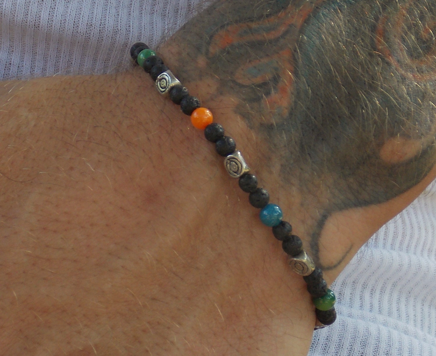 His Lava Rock and River Shell Bracelet Free shipping