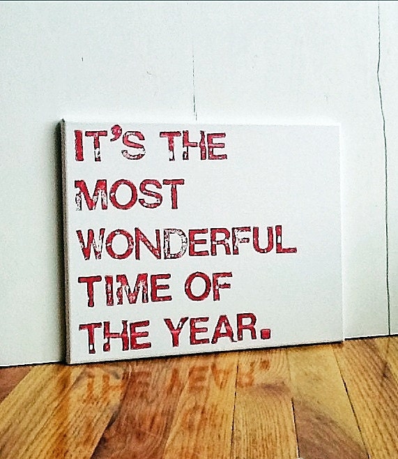 11X14 Canvas Sign, Holiday Sign, Christmas Decoration, Gift, It's the Most Wonderful Time of the Year, Red and White - EpiphanysCorner