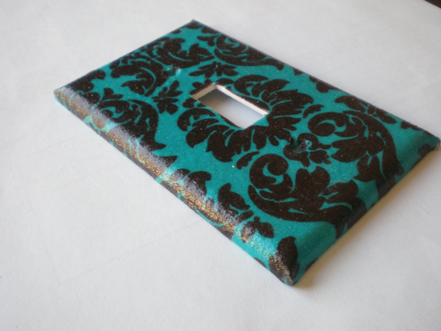 Blue and Brown Damask Single light switch plate cover