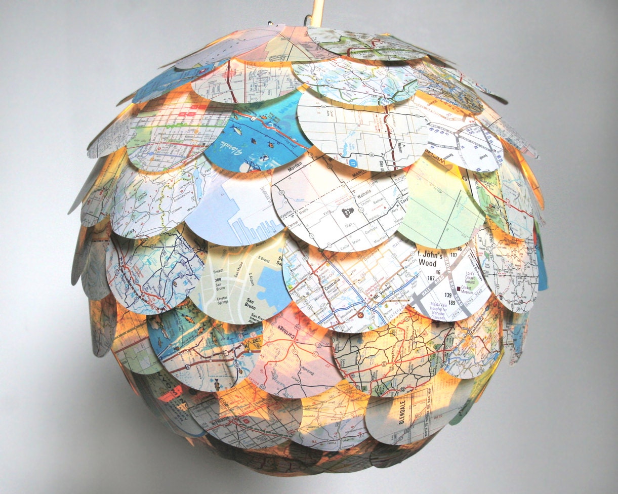 Artichoke Road Map Pendant Light - Hanging Paper Lantern - Shade Only