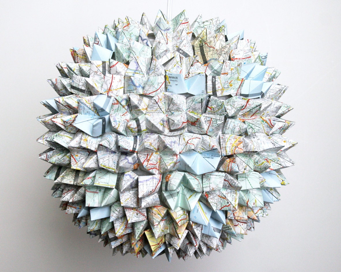 Small Road Map Faceted Pendant Light - Folded Hanging Lamp SHADE ONLY