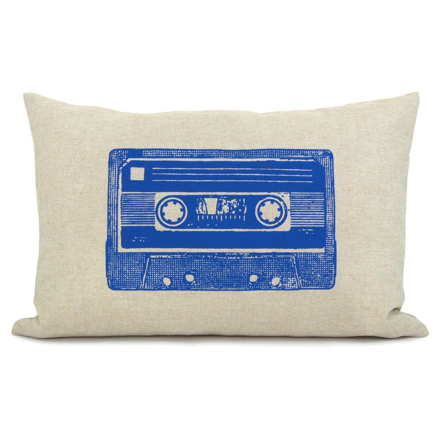 12x18 lumbar pillow cover with primary blue cassette mix tape - Cassette tape print - Decorative pillow cover for couch - Geekery - Retro
