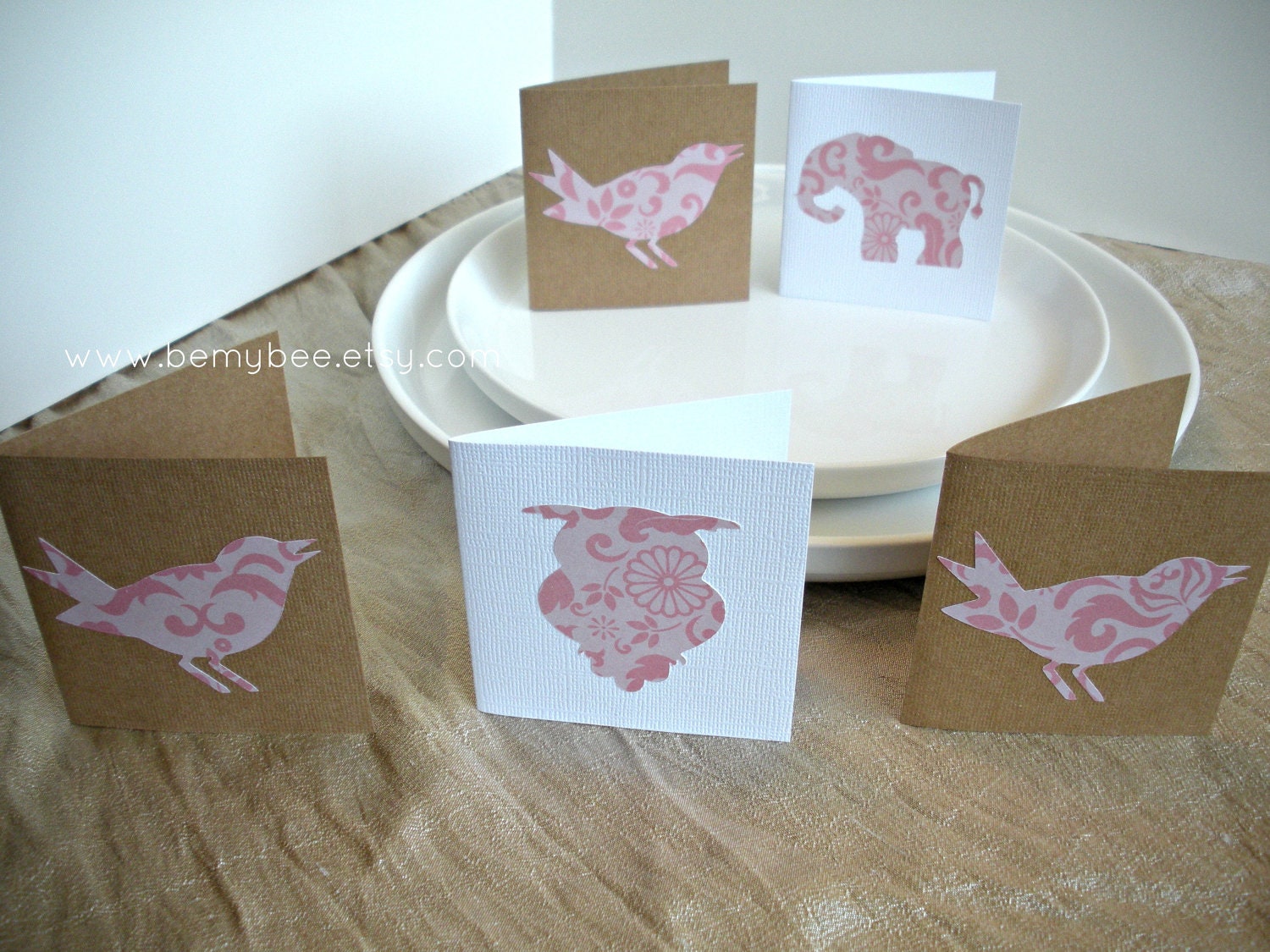 Place Cards, Party Place Cards, Cut Paper Cards, Pink, Animal Cards, Mini Cards, Gift Enclosure Card, Gift Tags, Girl Party Decor