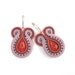 Bold neon soutache hand embroidered earrings, tangerine tango, purple