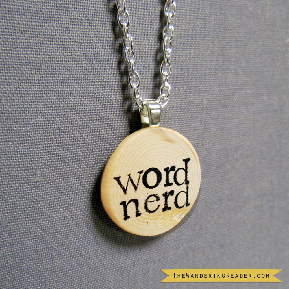 Word Nerd Hand Stamped Reader and Writer Literary Pendant Necklace in Typewriter Font