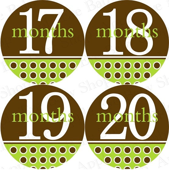 13 to 24 Monthly Onesie Stickers 2nd Year Neutral JK BABIES (green.brown.white) Capture how your baby is growing