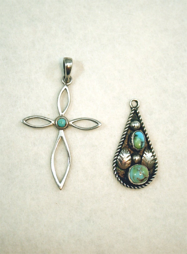 Vintage Sterling Silver Jewelry Lot Jewellery Turquoise Necklace Pendant Southwestern Native American Indian Religious Christian Cross