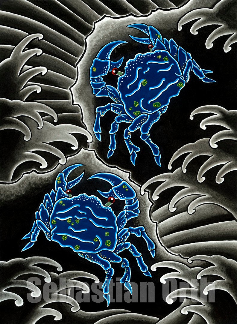 Items similar to Tattoo Print Art Crab Japanese Heikegani Samurai