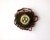 Robin's nest necklace - blue pure real turquoise bead eggs crochet felt - eco, natural, organic  eco fashion
