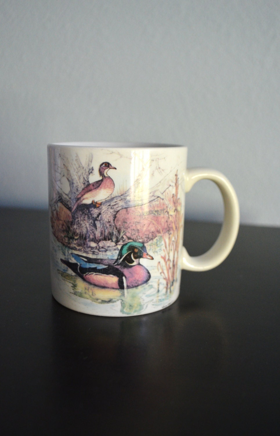 Vintage 70s Otagiri Wooden Duck Cattails Pond Mug