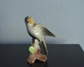Vintage 70s Made in Japan Yellow Tan Bird on a Branch Porcelain Figurine