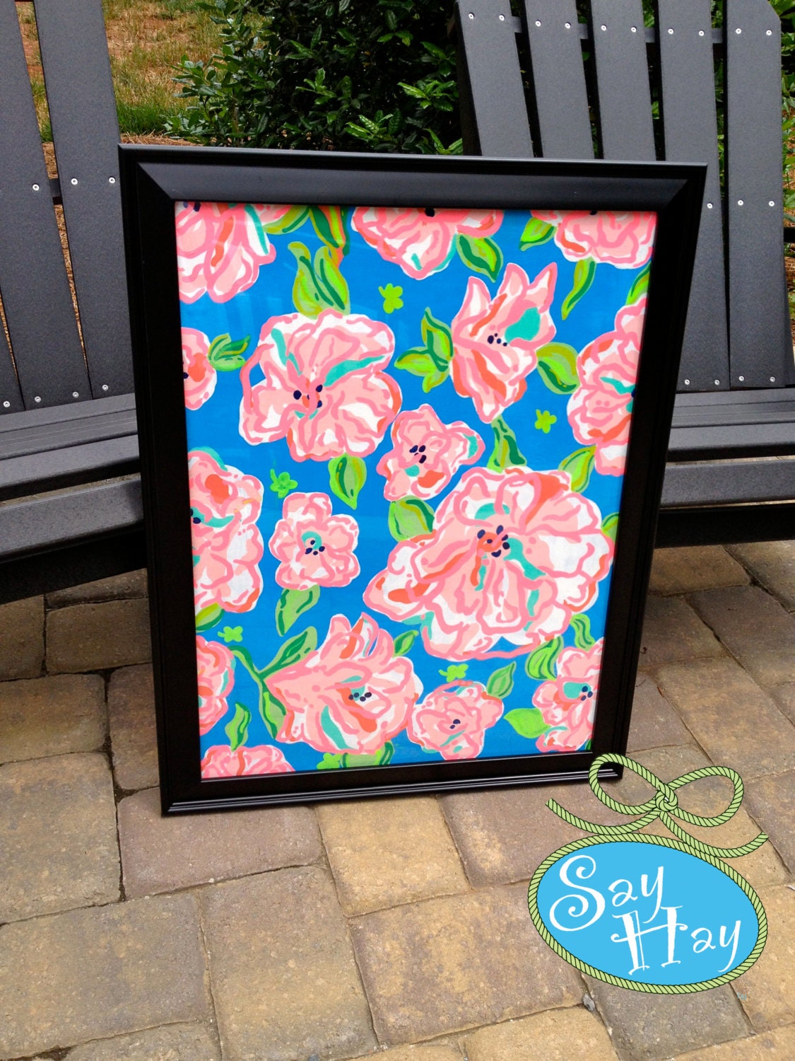 Framed Lilly Pulitzer inspired 18x24 inch canvas board hand painted in Lucky Charms  print READY to SHIP