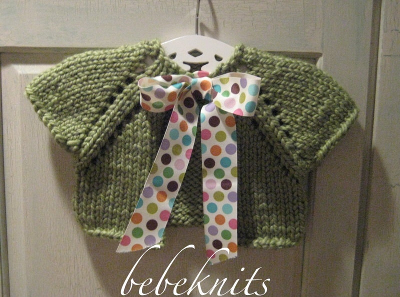 Hand Knit  Baby Cardigan in Sweet Pea Green