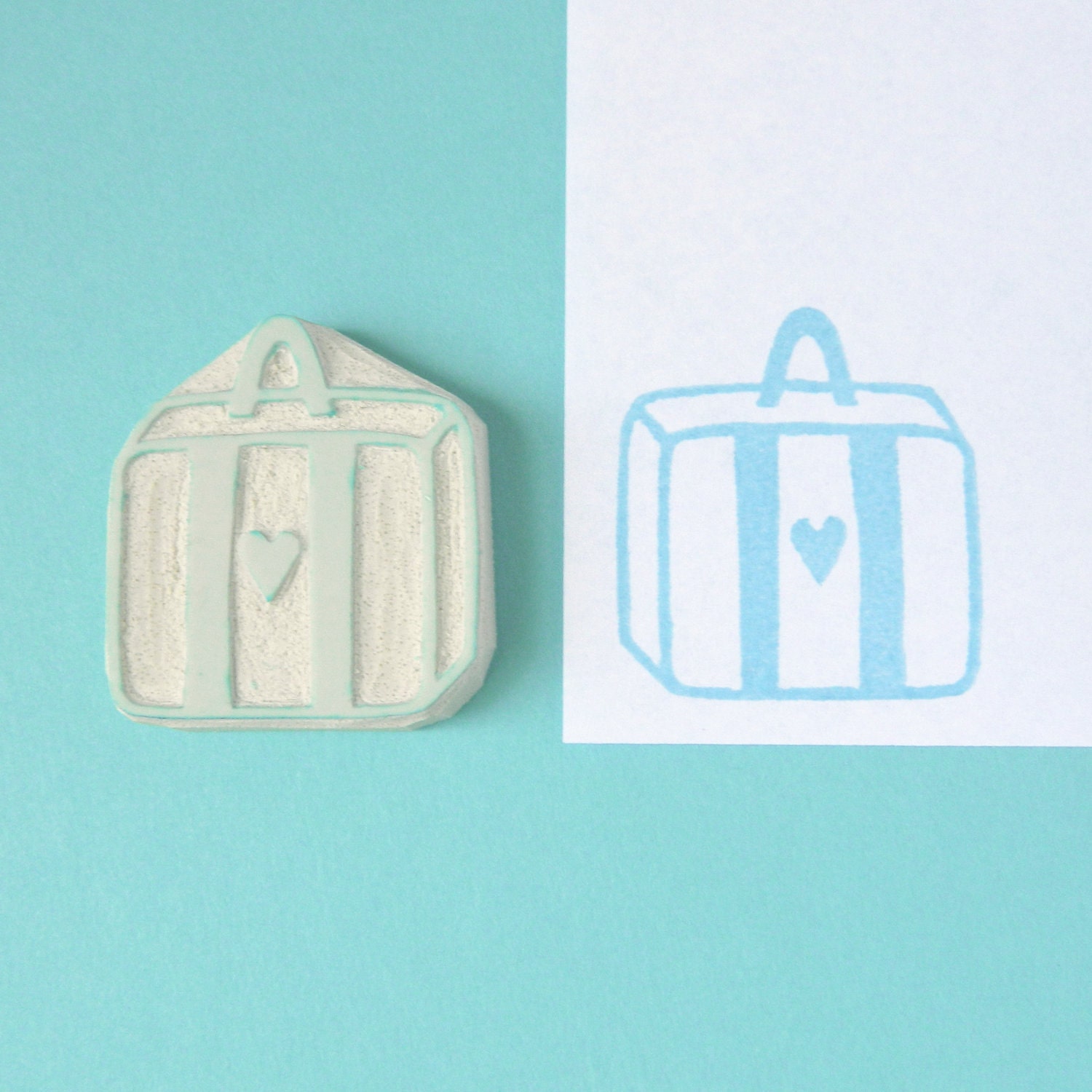 Heart Suitcase Stamp - Bon Voyage Rubber Stamp - Cling Rubber Stamp