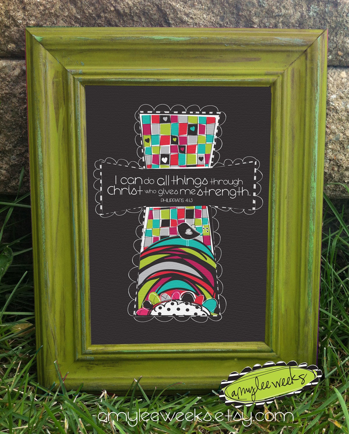 Scripture Art, Christian Art, Groovy  Goodness, All Things, canvas-mounted framed art (5x7)
