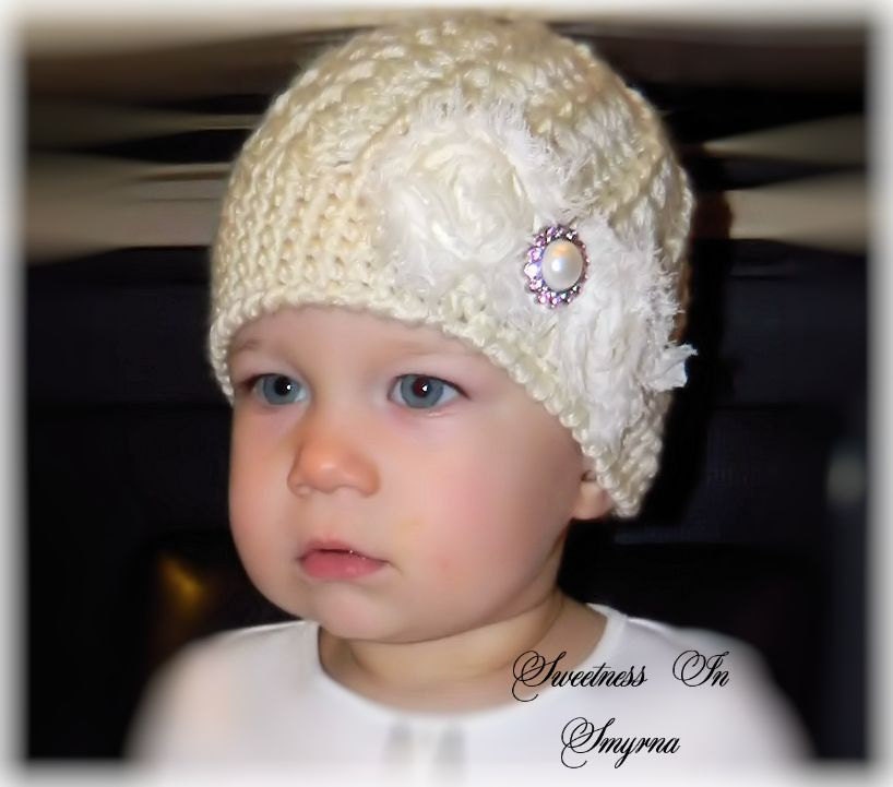 Off White Baby Hat, Crochet Baby Hat, Vintage, Swirl Hat, Handmade, Off White, Shabby Chic Flower, Crochet, Baby Girl, Super Soft