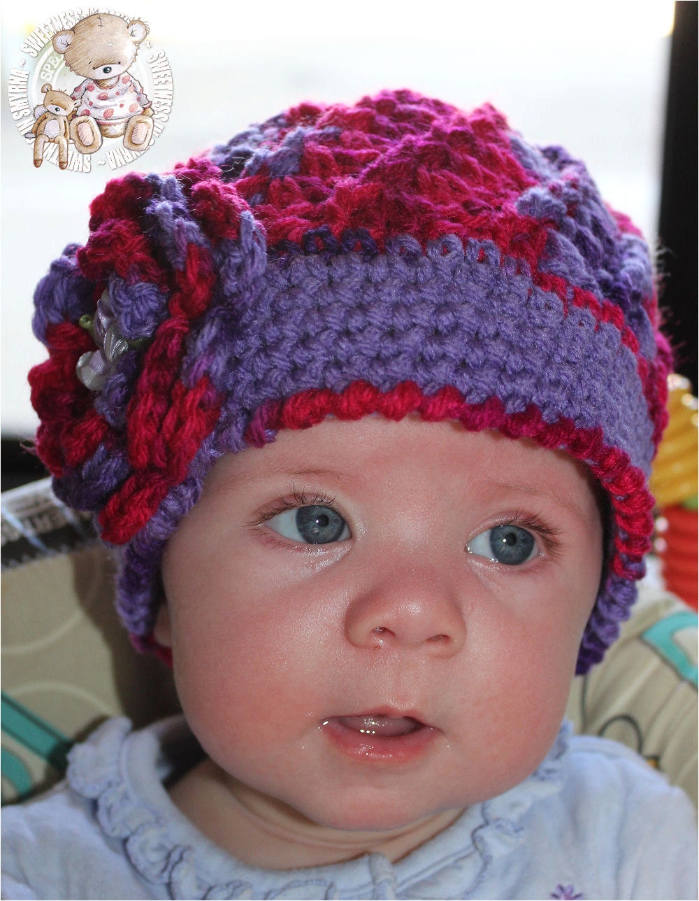 Vintage Swirl, Crochet Baby Hat, Purple Red Hat,  Girl, Toddler, Teen, Photo Prop, READY TO SHIP
