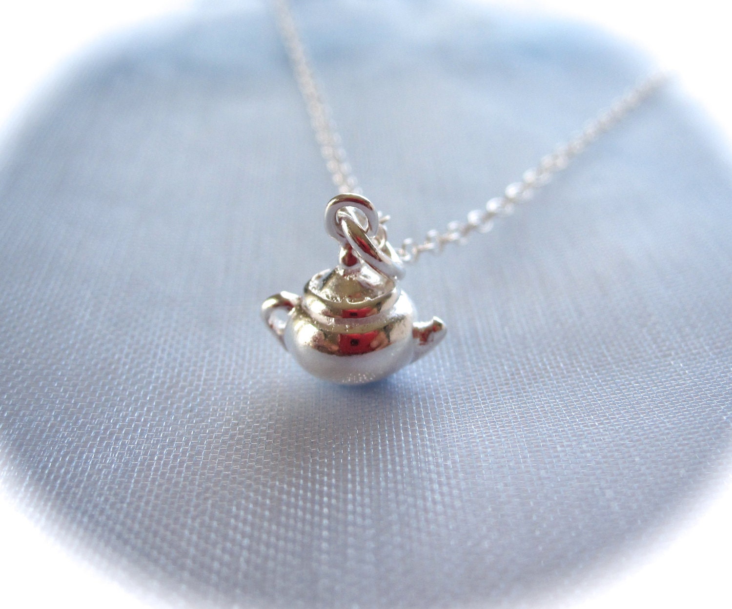 925 Sterling silver TEAPOT KETTLE charm pendant with necklace/chain, modern, everyday necklace