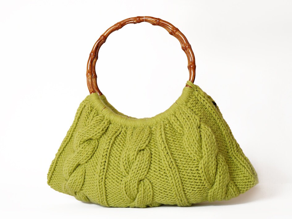 Green knited bag Handmade - Handbag - Shoulder Bag