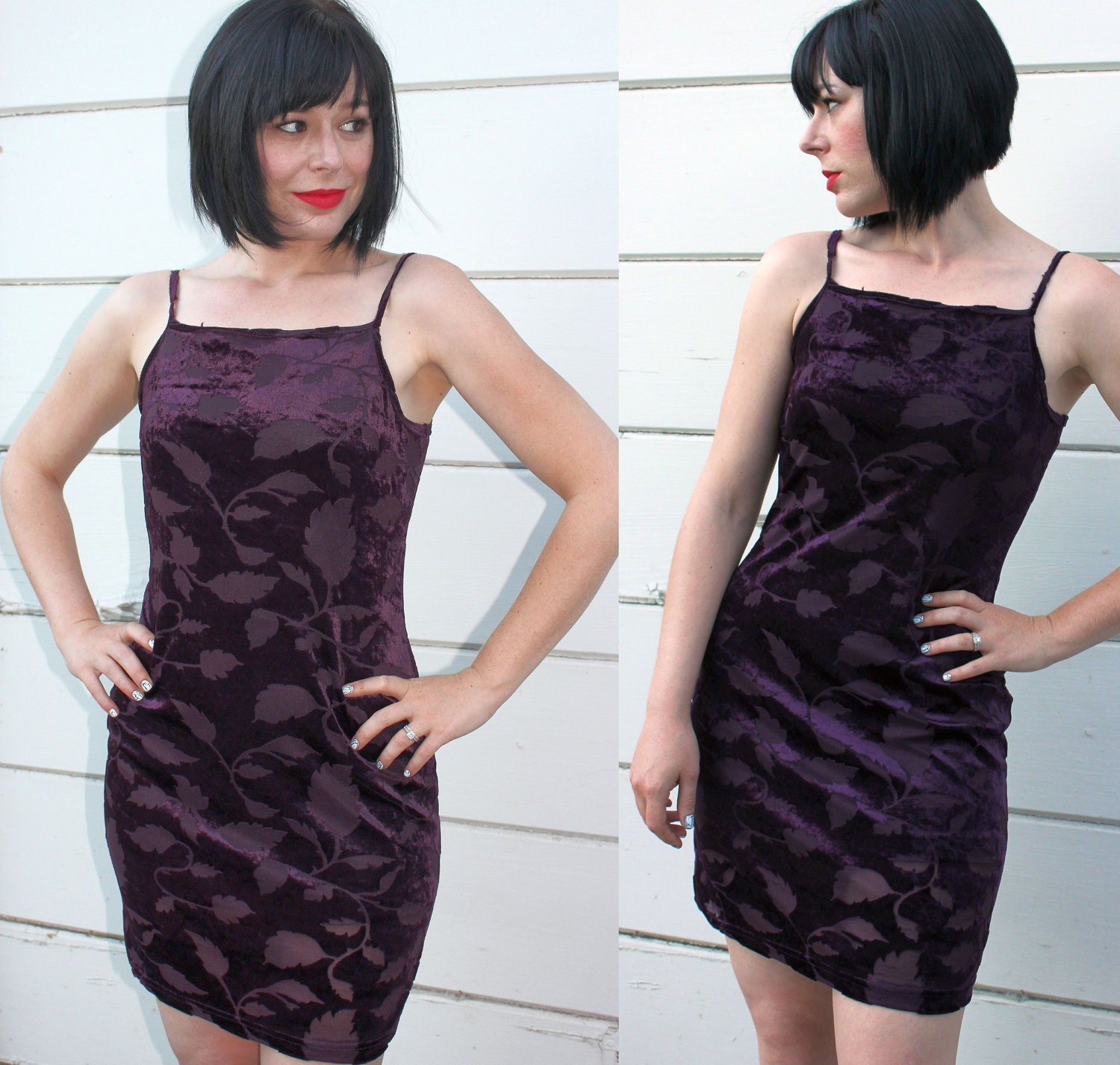 vtg 90s dress // plum floral burnout VELVET MINI dress body con // S c822