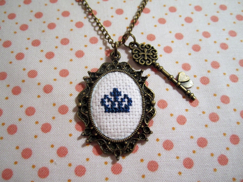 Crown Cross Stitch Necklace