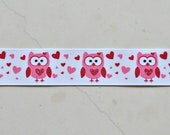 Glitter owls and hearts on white 7/8" grosgrain ribbon Valentines Il_170x135