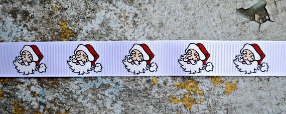 Santa Claus on white 7/8" grosgrain ribbon Christmas Il_570xn