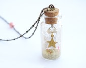 sparkling star necklace, starlight, guiding star, gold glitter, message in a bottle, free shipping, gift under 30 - QueenAndEye