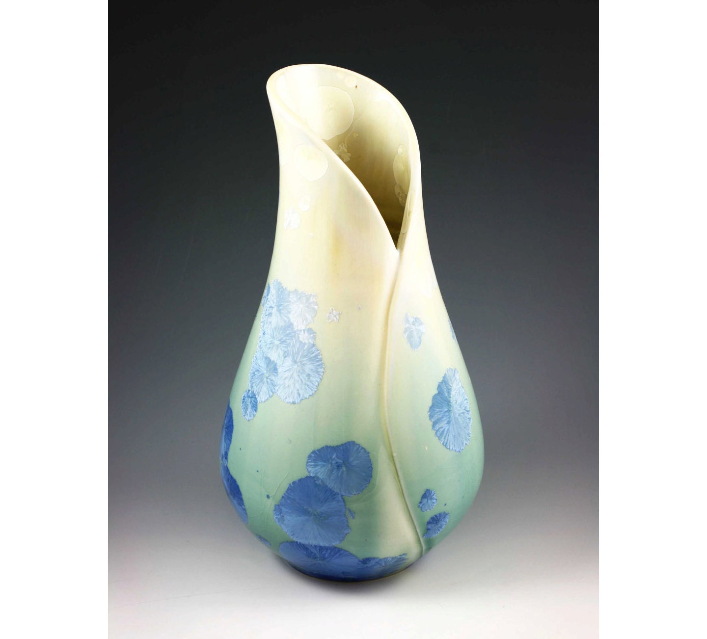 Vase, Hand Carved, Crystalline Glazed Porcelain: Free US Shipping