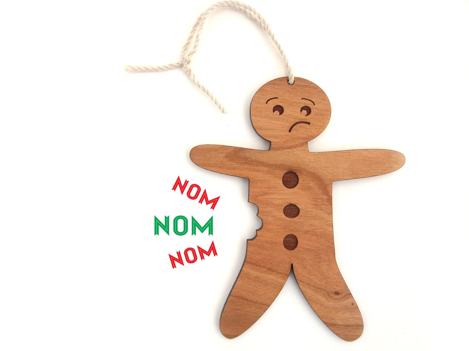 Gingerbread Man Christmas Ornament - Laser Cut Wooden Christmas Holiday Ornament - HavokDesigns