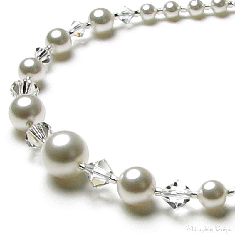 White Chiffon Swarovski Pearl and Crystal Necklace