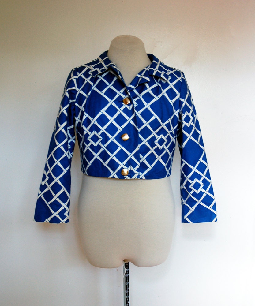 Cropped jacket blue lattice 60s S M