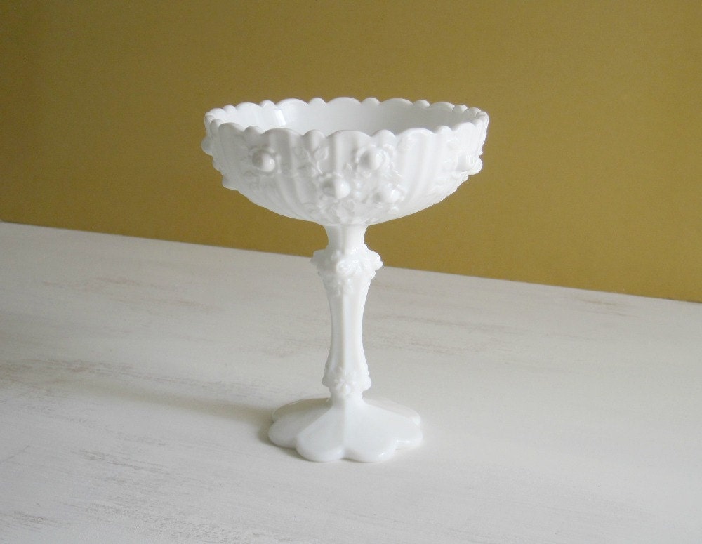 Vintage Milk Glass Pedestal Compote - Fenton Rose