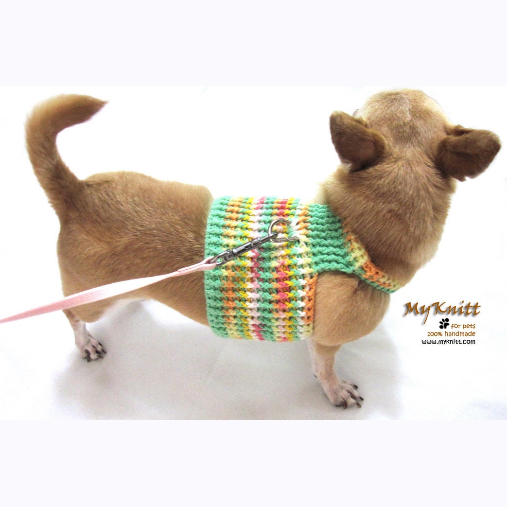 Dog Harness Small Dog Clothes Leash Walking Yellow Lime Crochet Pet Collar Cat Clothing DH6