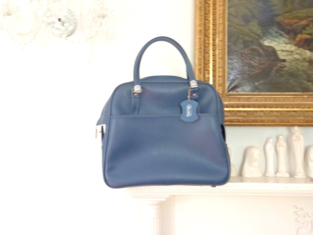 Bohemian Vintage Travel Bag Luggage Large Blue 1970s Carry On Bag