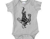 Grey Baby Onesie - Chewbacca Riding Velociraptor Dinosaur - Newborn, 6 Month & 12 Month Sizes Available