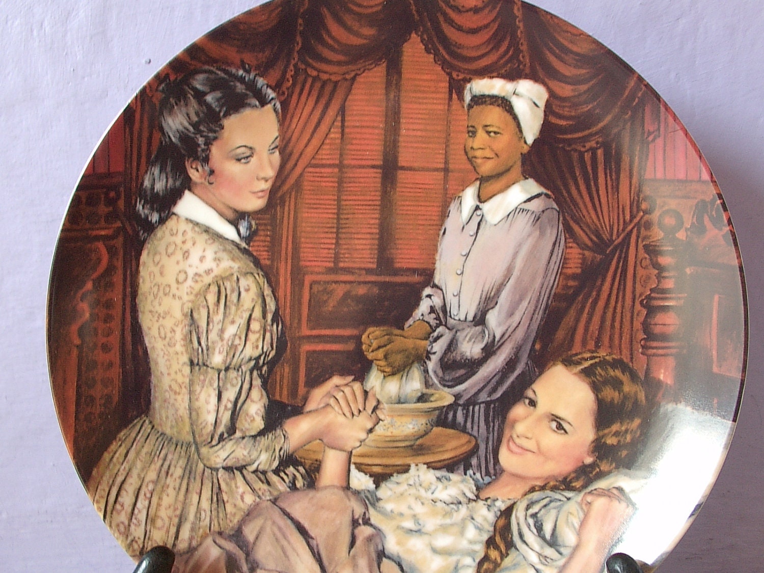 vintage Gone with the Wind collectible plate, Melanie Gives Birth, 1980's Knowles hanging plate, southern belle 1930's movie, Pittsburgh