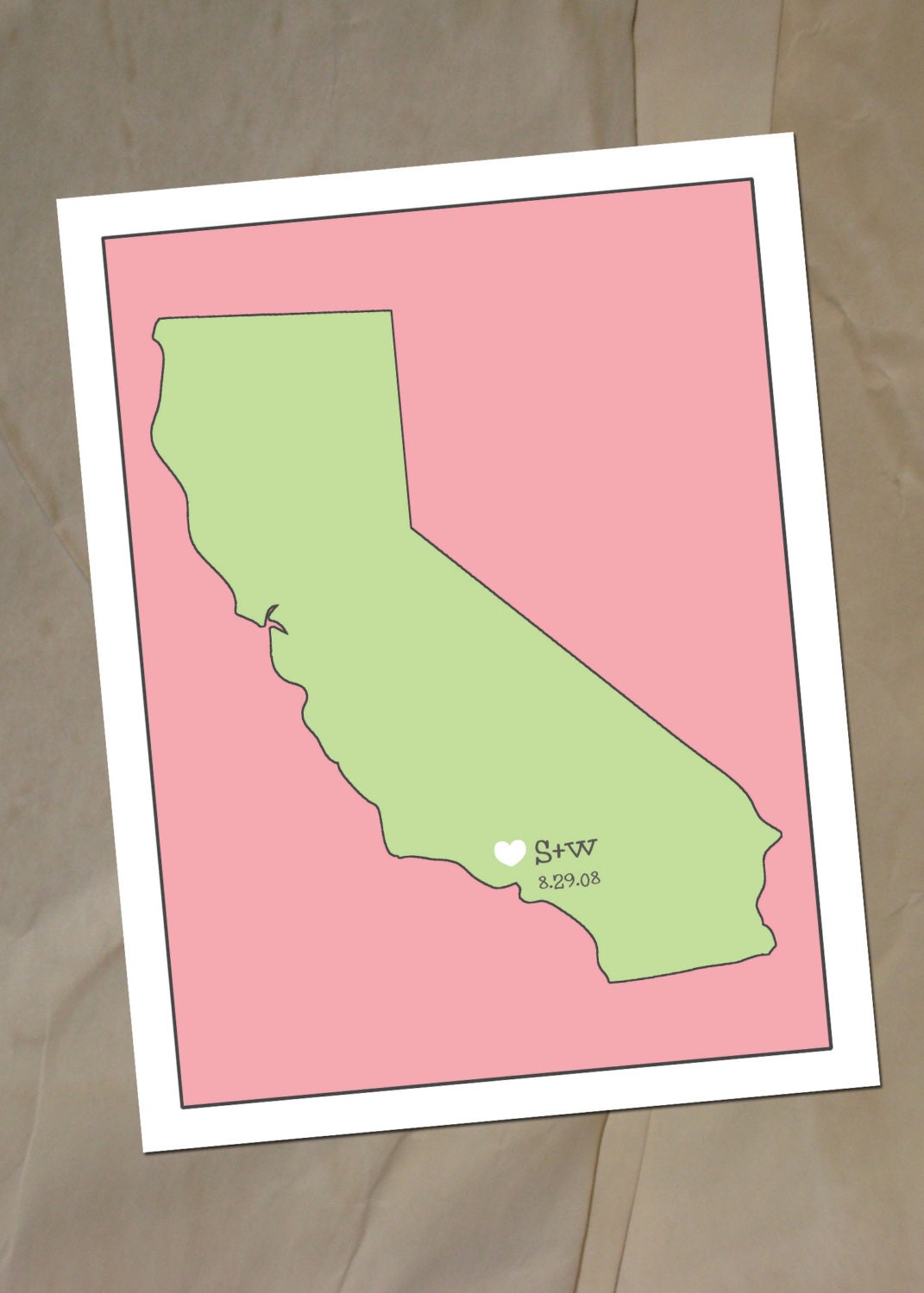 California wedding print, custom colors state prints, State prints 5x7 or 8x10 printable,red, coral, mint, cream, customizable Il_170x135